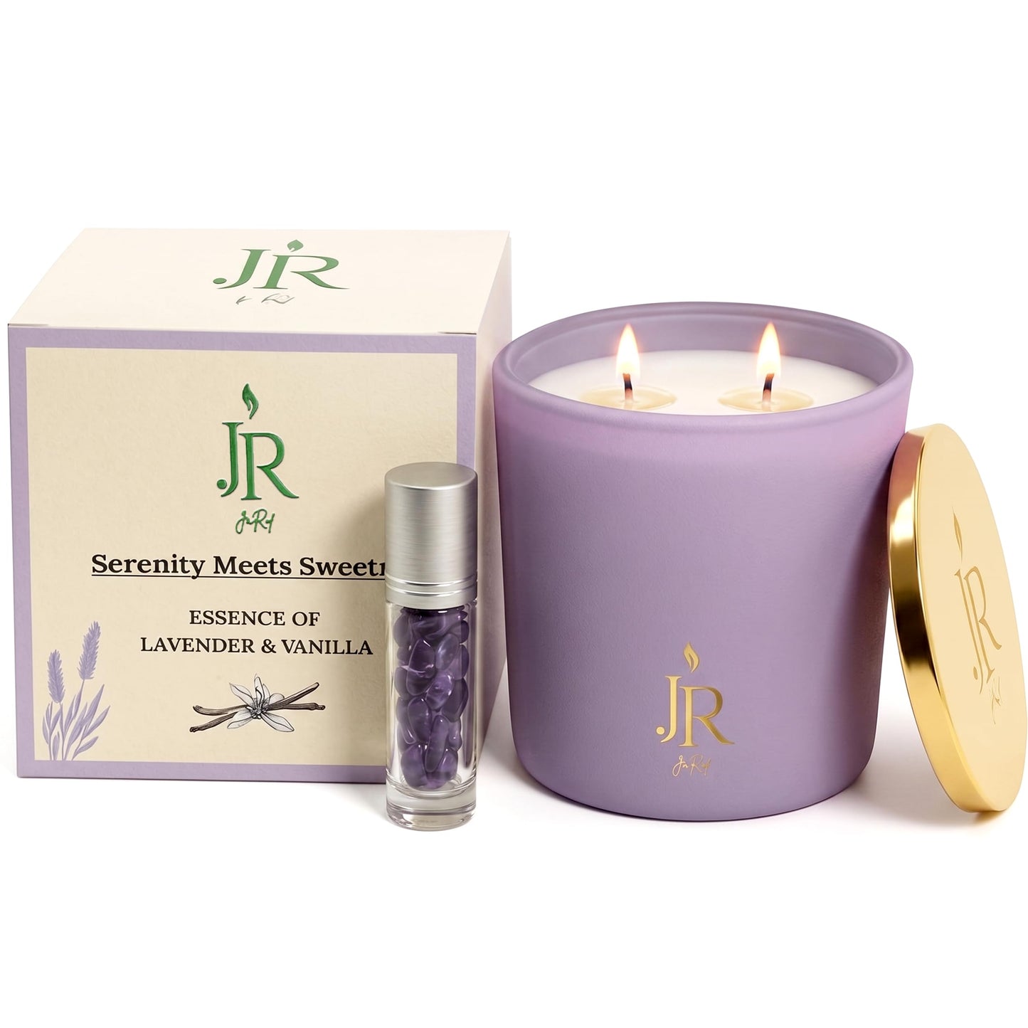 Luxury Coconut Apricot Scented Wax Candle – Lavender, Vanilla & Sage – 12oz Hand-Poured Non-Toxic Scented Candle with Amethyst – 50+ Hour Burn Aromatherapy Candle – Home Decor Gift