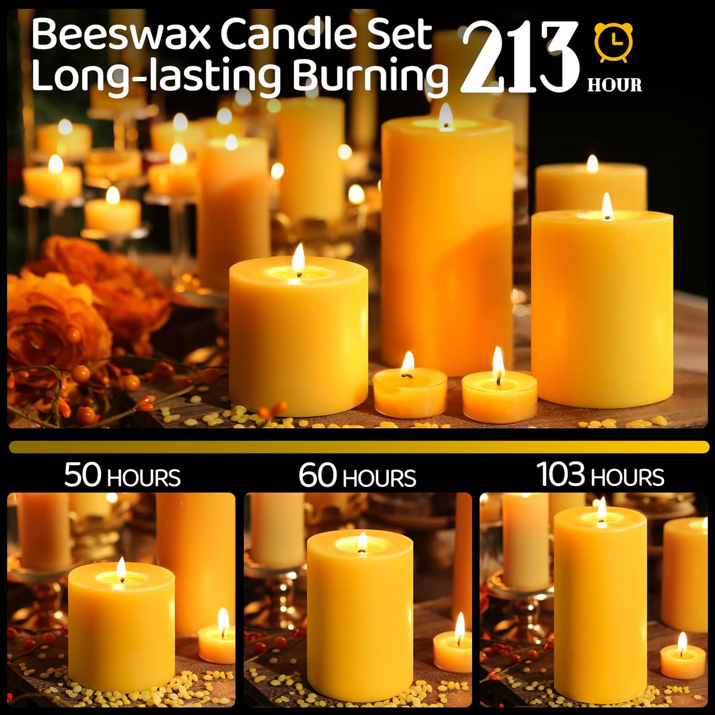 Beeswax Pillar Candles and Taper Candles and tealights Candles