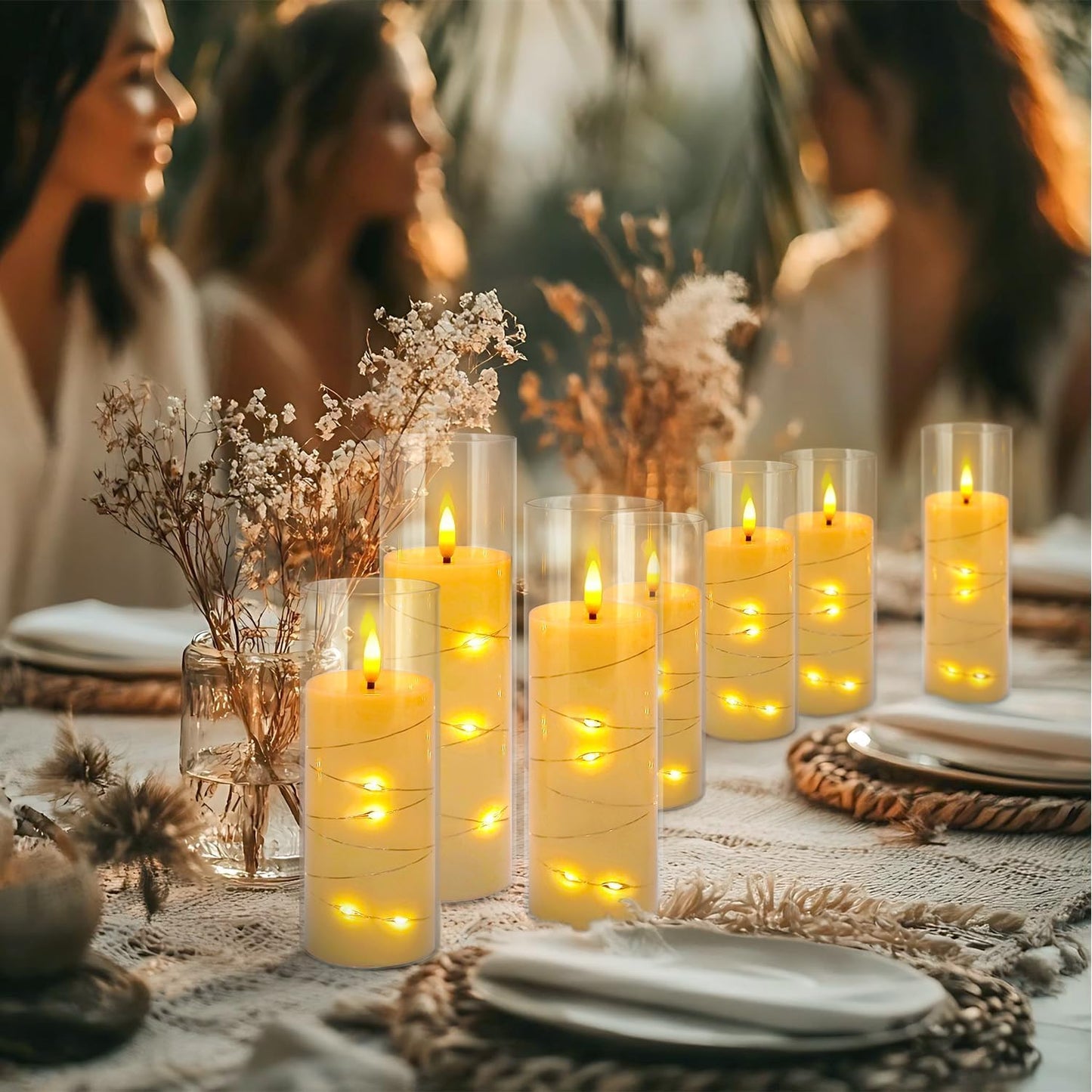 Grcdoyvl 24-Piece Ivory Flameless LED Candles with Remote, Embedded Fairy Lights for Christmas Decor. Battery-Powered with Timer, Safe & Elegant for Cozy Romantic Home, Wedding, Party.