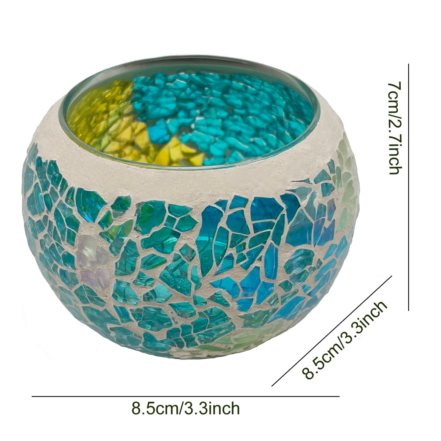 FlyEgg Romantic Mosaic Cracked Candle Holder,Candle Lamp Aromatherapy Candlescape Bowl for Valentine's Christmas Table Centerpiece,Party Decoration (Blue Yellow)