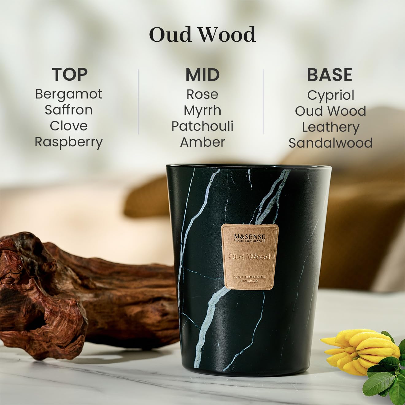 M&SENSE Extra Large Candle OudWood Intense Scented Candle,3 Wick Highly Scented XL Jar Candle,35oz 150H,Candles Gift for Women and Men