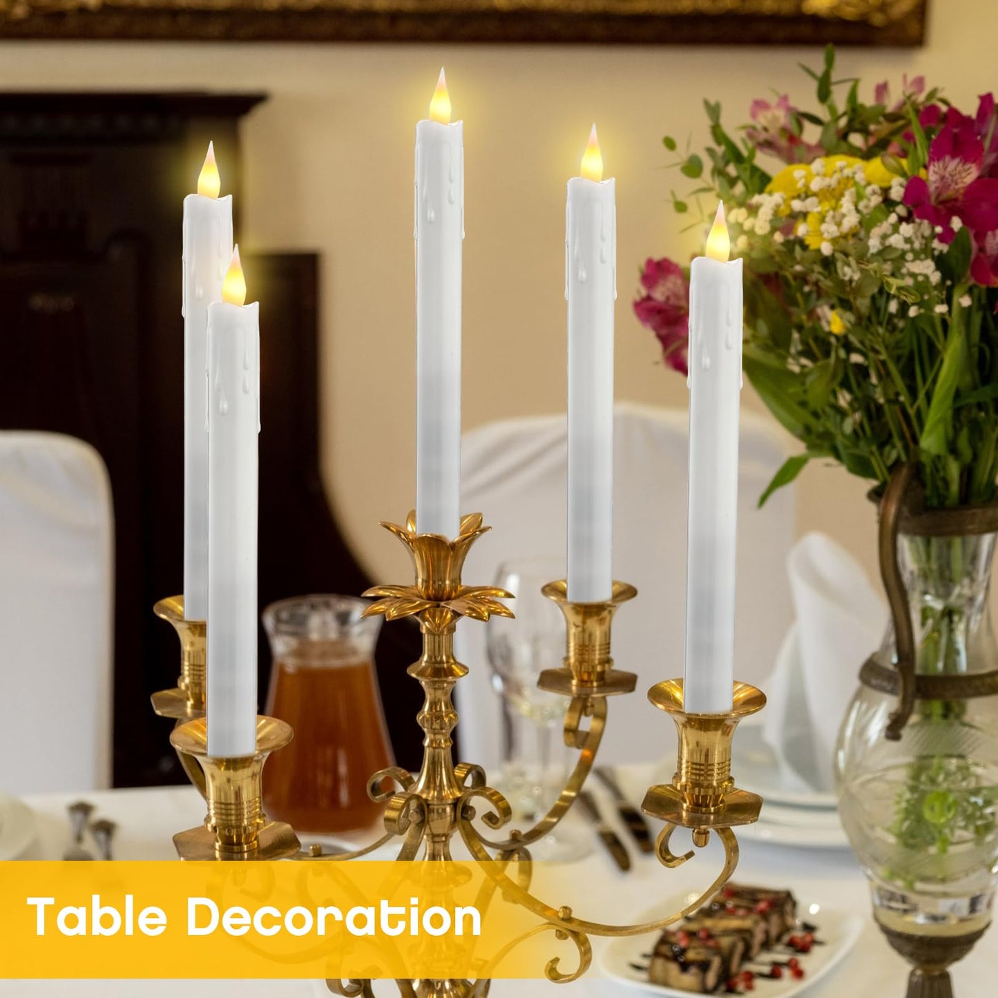 Baquler 24 Pcs 10 Inch White Flameless Taper Candles Dripless Battery Operated LED Flickering Candlesticks Window Candle with 3D Flickering Flame for Easter Home Wedding Church Decor