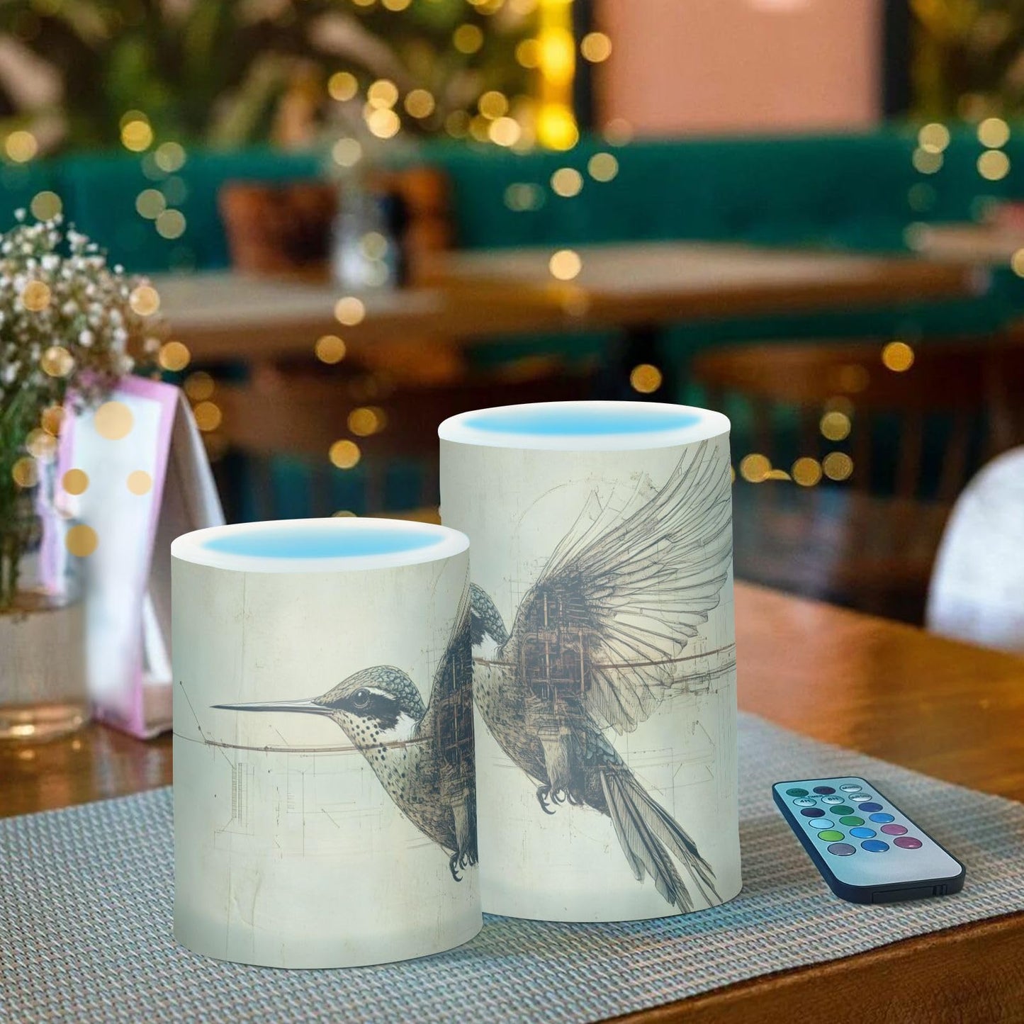 PDZRMY Flameless Candles Hummingbird Asbtract with Remote Set of 2 - No Batteries Included, 3” Battery Candles Flickering with 24 Hours Timer, LED Pillar Votive Candles