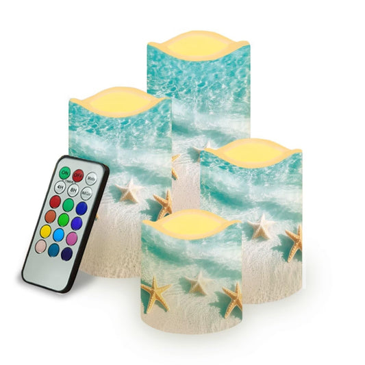 Cozeyat Beach Scene Bathroom Counter LED Candles 4 Pack Color Changing Battery Operated Flameless with Remote Control Timer for Home Wedding Decoration