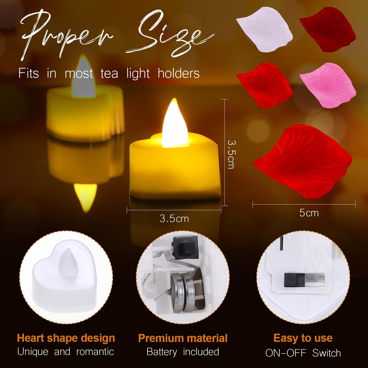 VIHOSE 4000 Pcs Artificial Rose Petals with 24 Pcs LED Tea Lights Candles Flameless LED Candles Fake Rose Petals for Wedding Birthday Party(Yellow Light, Bright Color Petal)