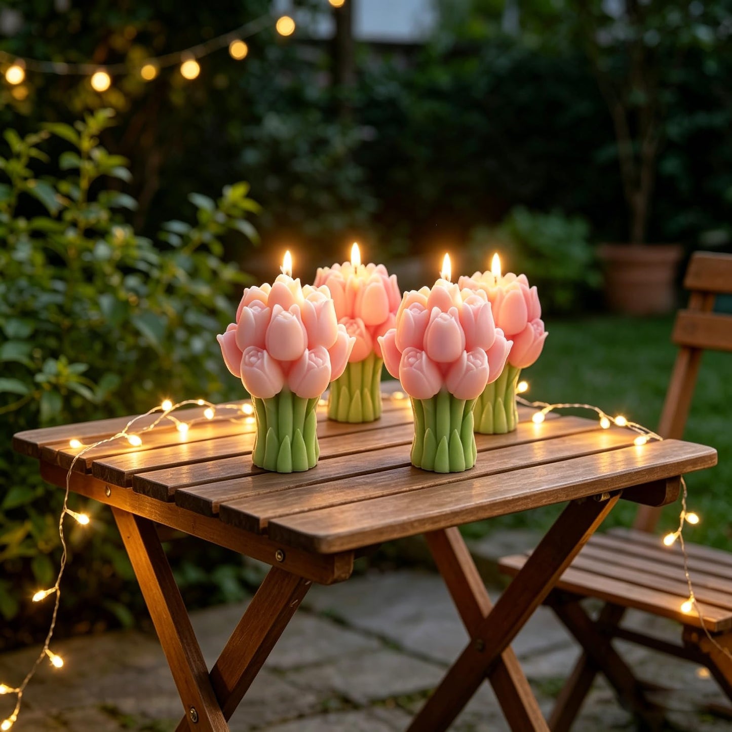 Scented Candles Set for Women Mom,4 Pack Aromatic Tulip Bouquet-Shaped Candle Ornament for Home, Pink Soy Candles for Living Room and Bedroom, Birthday Bridesmaid Gift Valentines Day Candle