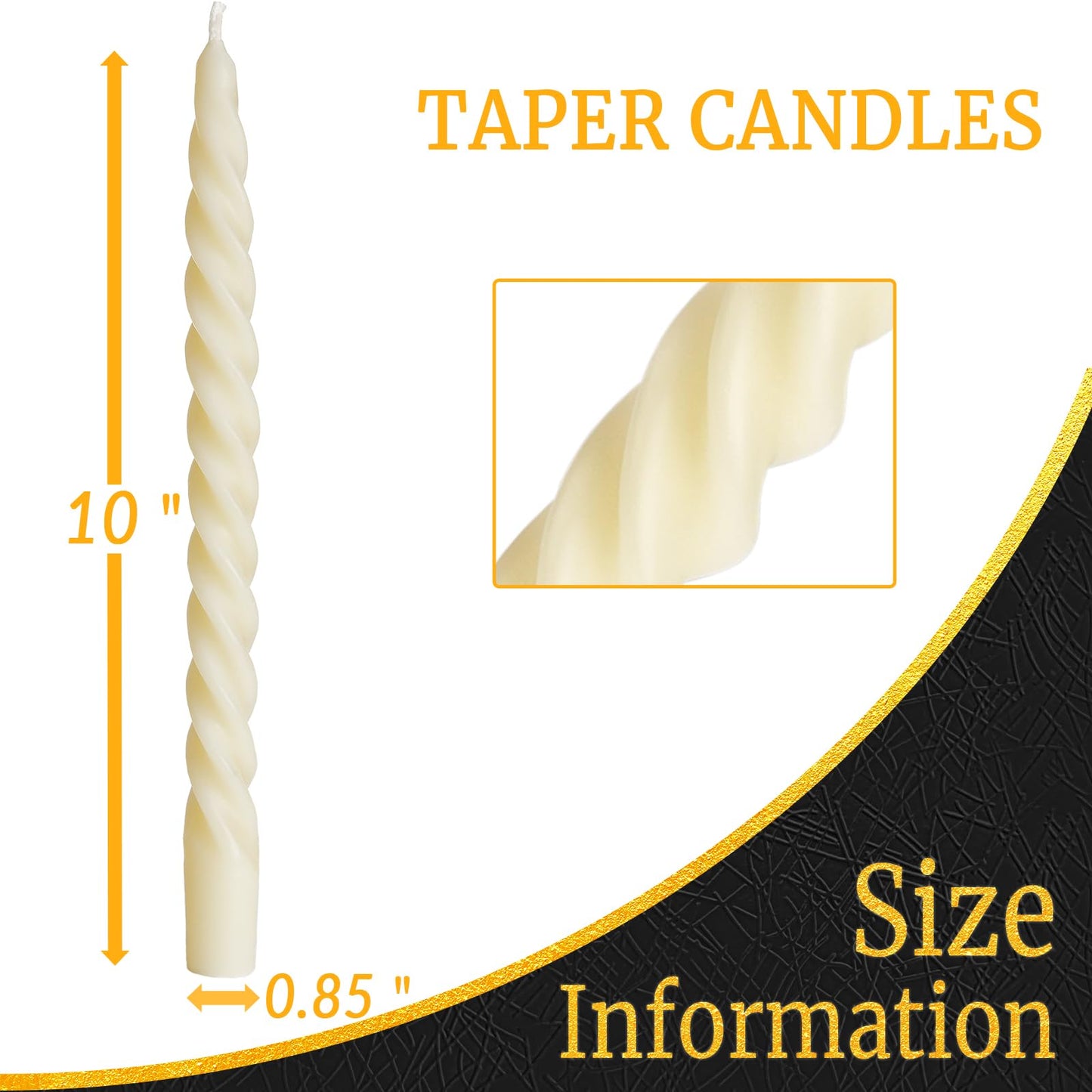 10 inch Beeswax Taper Candles Set of 8, Spiral Bees Wax Tapered Candle - 7 Hours Long Burning, Dripless Candles for Home Decor,Birthday Gift (Ivory)