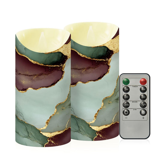 famyily Indoor Flameless Candles with Timer 2/4/6/8H Timer Flameless Candles for Office Reception Desk 5.9x3in - Marble Sage Green Burgundy