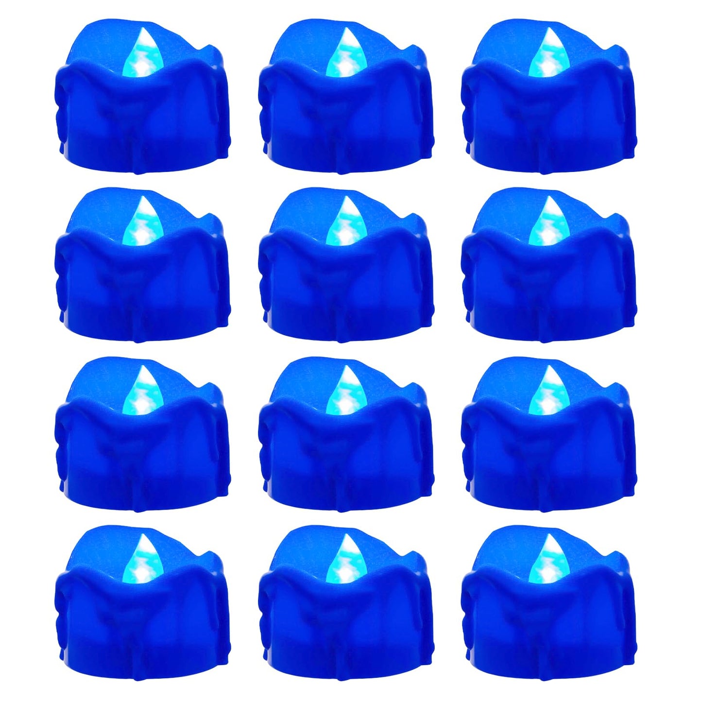Windshell Blue Flickering Flame Tealight Candles with 6H Timer (No Remote), Battery Operated LED Flameless Tea Lights with Melting Design, for Halloween Christmas Wedding Party, 12 Pack