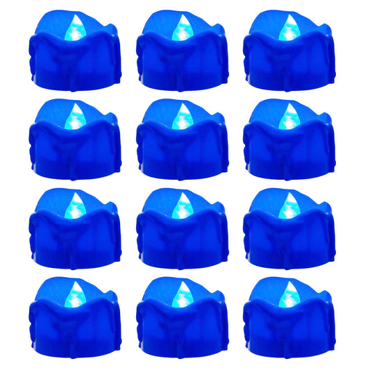 Windshell Blue Flickering Flame Tealight Candles with 6H Timer (No Remote), Battery Operated LED Flameless Tea Lights with Melting Design, for Halloween Christmas Wedding Party, 12 Pack