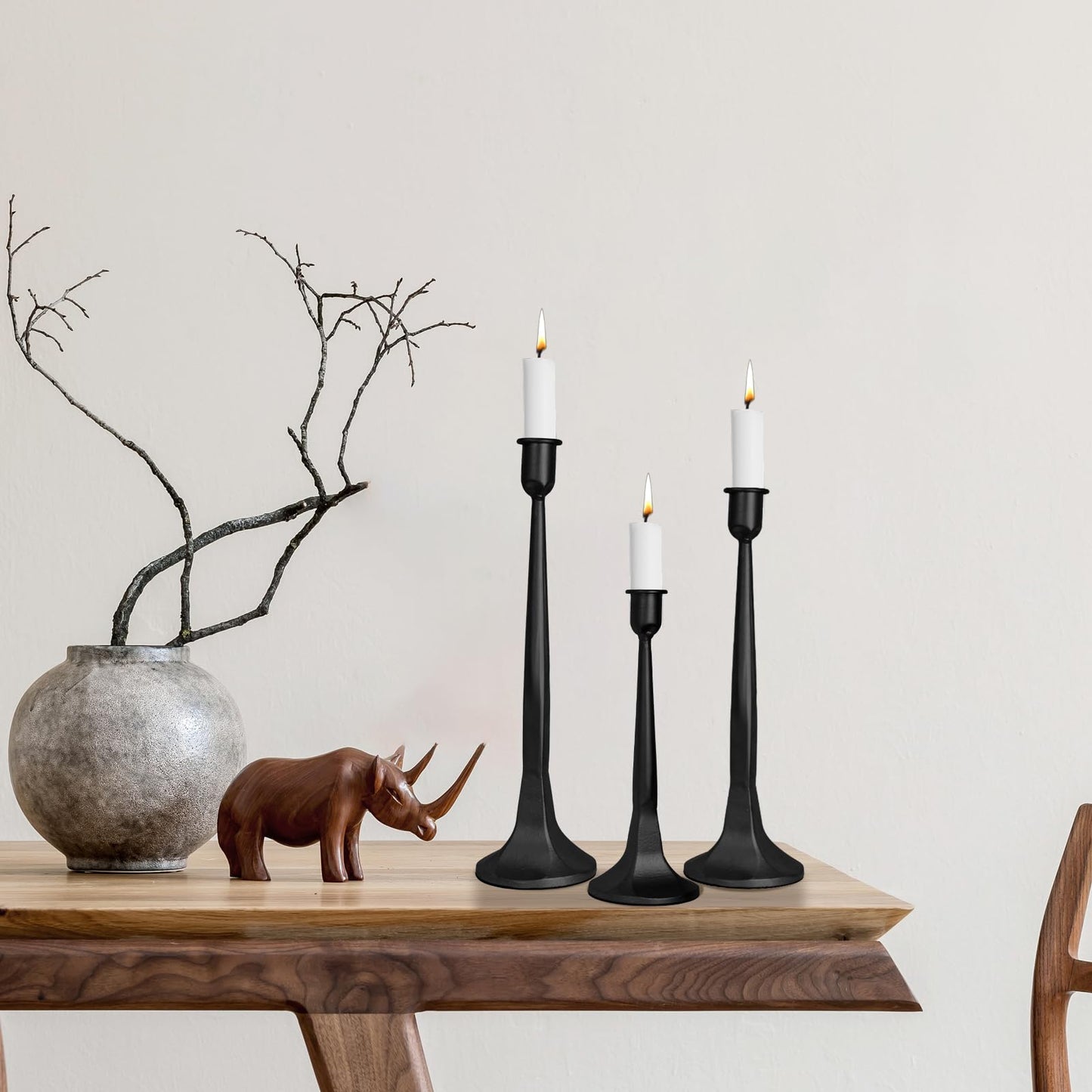 Iron Taper Candle Holders Set of 3, Black Metal Candlestick Holders for Taper Candles, Tall Decorative Candle Stands for Wedding Centerpieces, Dining Table, Mantel & Home Decor (Black, 12" 14" 15.5")