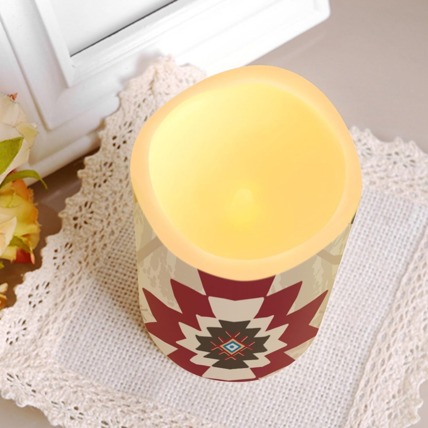 Psesaysky Aztec Flameless Candles Fake Pillar Candles LED Battery Operated Flameless Candles with Remote Color Changing & Timer Ambient Lighting 4 Packs