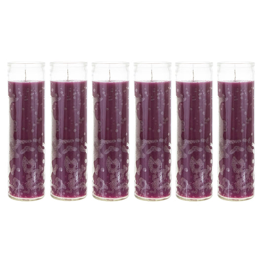 Mega Candles 6 pcs Unscented Purple 7 Day Glass Container Devotional Prayer Candles, Premium Wax Candle 2 Inch x 8 Inch, Sanctuary, Vigils, Prayers, Blessings, Religious, Memorials, Remembrance