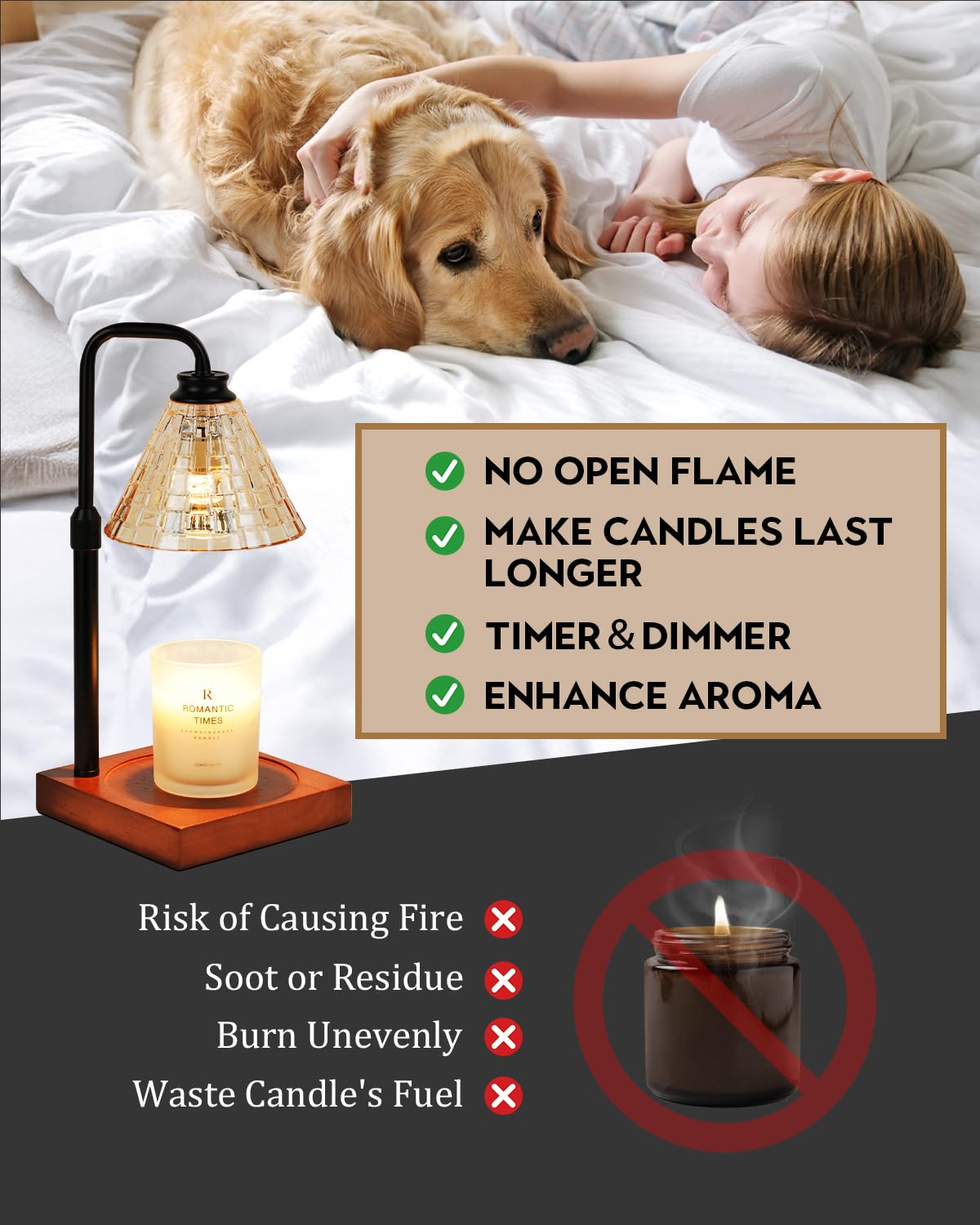 Funistree Vintage Candle Warmer Lamp with Timer Dimmer, Adjustable Height, Mothers Day Birthday Gifts for Women Mom, Valentines White Candle Lamp Warmer, Wax Warmer Lamp for Jar Candles with 2 Bulbs