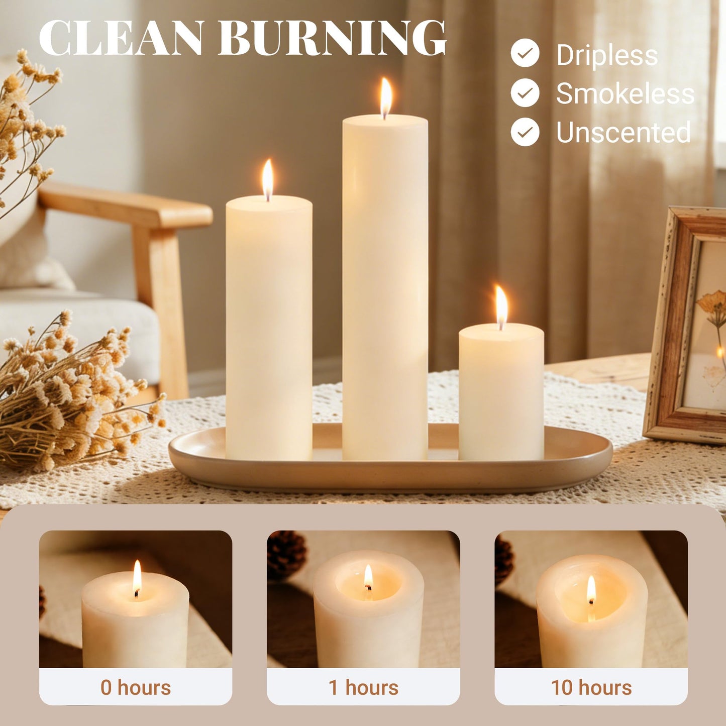 SDBALLBZ 18 Pcs Ivory Pillar Candles Bulk Set, 2x3” 2x6” 2x8” Paraffin Hurricane Candles, Unscented Dripless Smokeless, Long Burning for Party Wedding Events Home Decor
