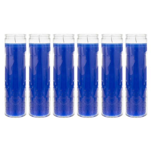 Mega Candles 6 pcs Unscented Blue 7 Day Glass Container Devotional Prayer Candles, Premium Wax Candle 2 Inch x 8 Inch, Sanctuary, Vigils, Prayers, Blessings, Religious, Memorials, Remembrance