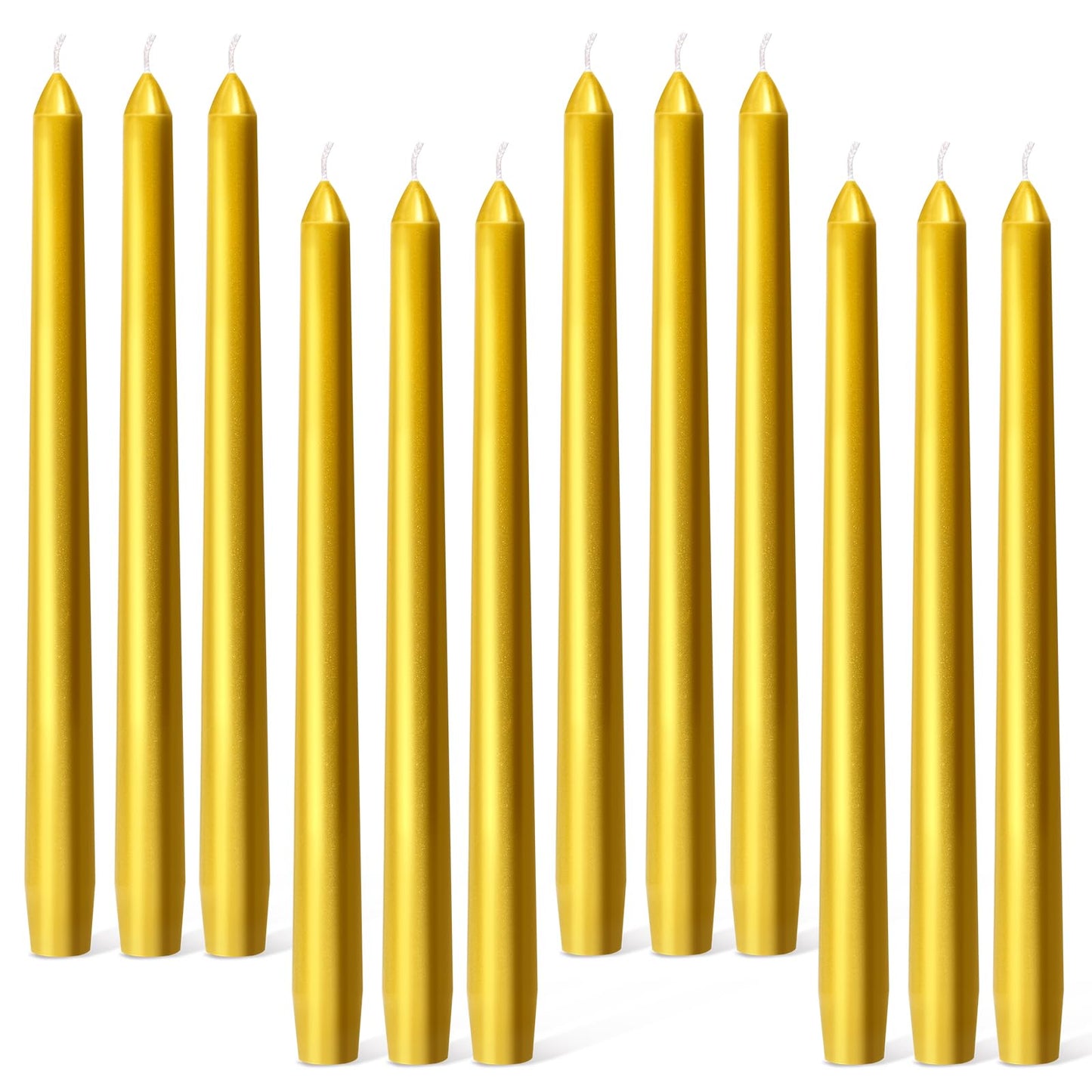 Everymoment Gold Taper Candles - 12 Pack 10 Inch Candlesticks - Dripless & Smokeless for 8 Hours - Unscented Paraffin Wax - Ideal for Wedding Christmas Anniversary New Year's Eve & Luxury Decor