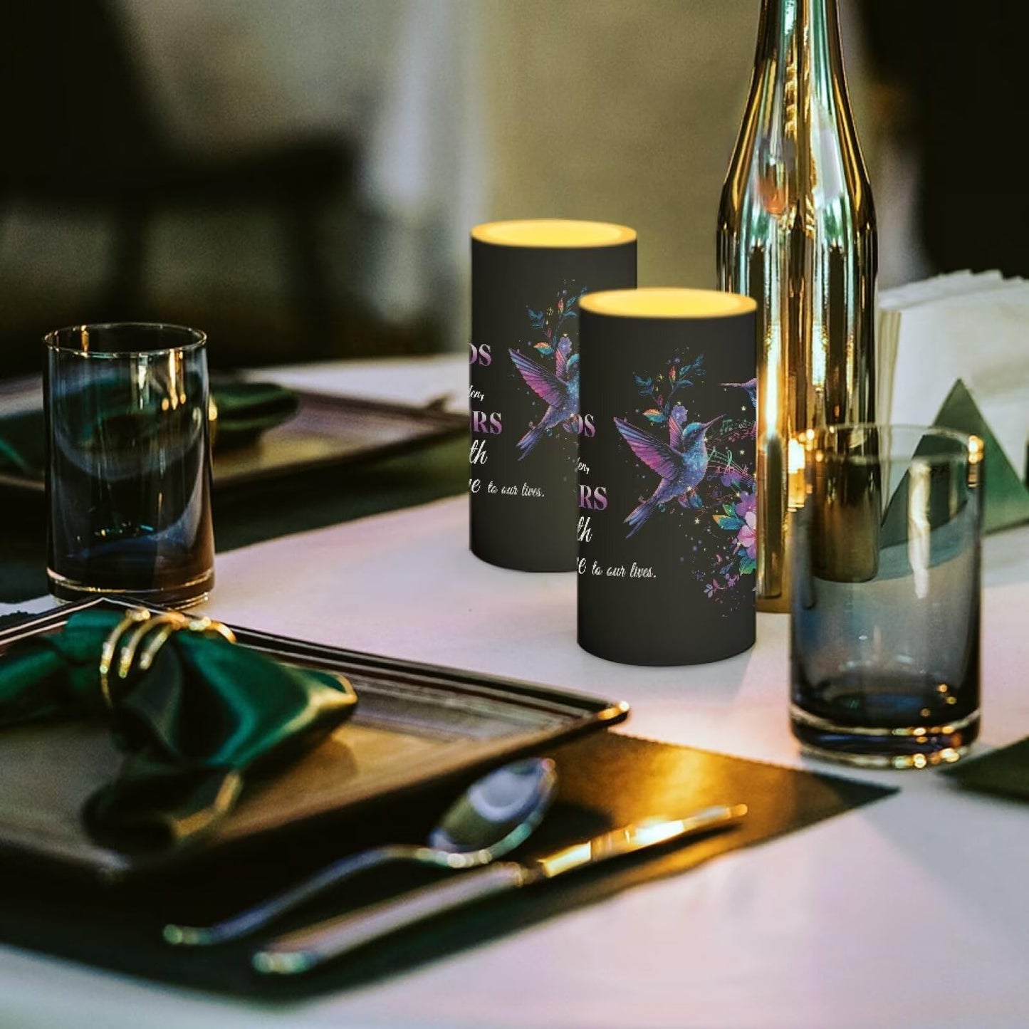Luarisgur Mothers Day Gifts Flameless Candles with Remote Hummingbirds Floral Note LED Candles Battery Operated Electric Candles Flickering Warm Light for Home Bedroom Living Room Decorations