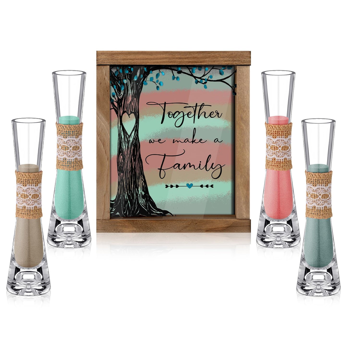 Anglechic Wedding Unity Sand Ceremony Kit with Wood Box 4 Ceremony Vase 4 Wedding Sand Function Sets for Marriage Bridal Party(Bright Color,Tree)