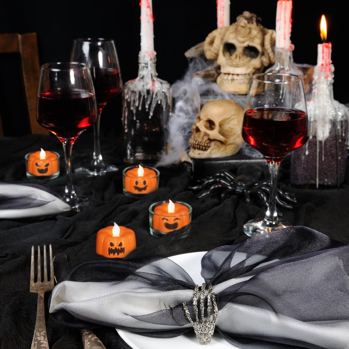 GenSwin Halloween Pumpkin Flameless Candles Lights with 6H Timer, 6 Pcs LED Flickering Tealights Candles Battery Operated, Ghost Face Tea Lights Candles for Fall Halloween Decoration (1.9” x 1.6”)