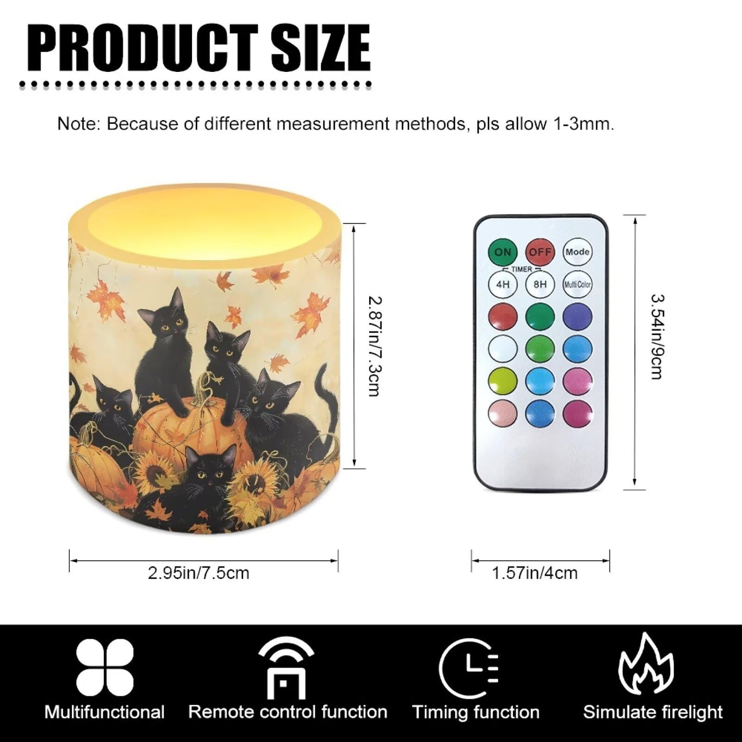 Cozeyat Halloween Cat Flameless Candles 4 Pack Battery Operated LED Pillar Candles with Remote Control Timer Waterproof for Indoor Outdoor Home