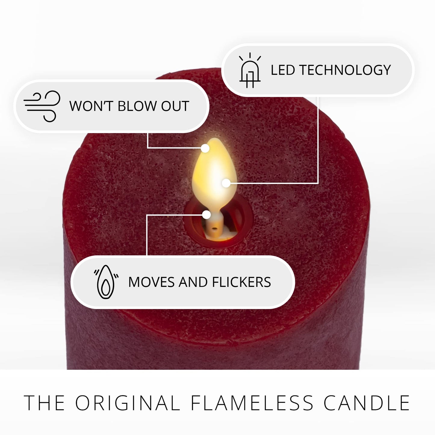 Luminara - Flameless LED Battery Operated Flickering Pillar Candles - Red - Pack of 1-3x6.5 - Realistic Moving Flame Real Wax Indoor/Outdoor Decor