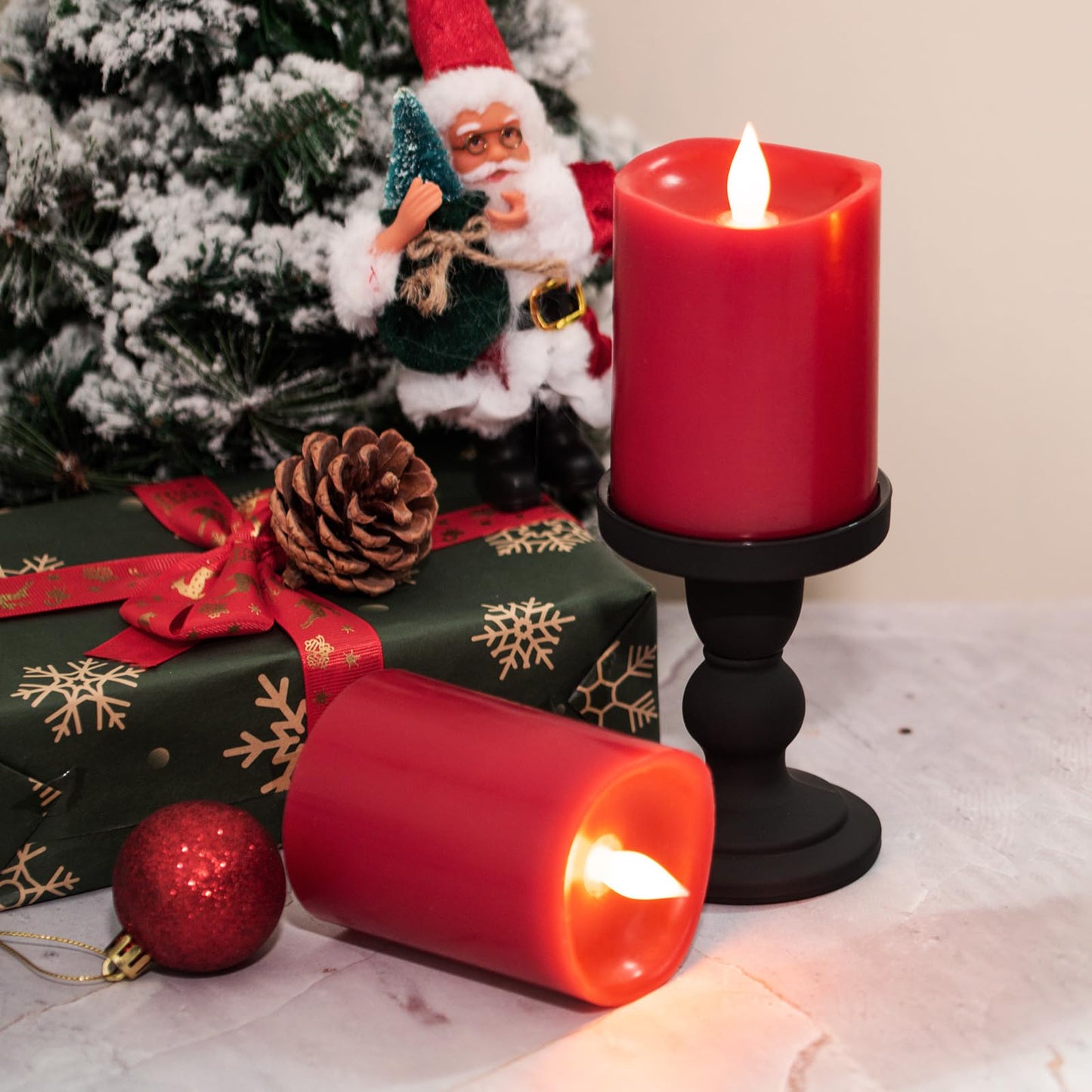 Woocodowe 3" x 4" Red Flameless Candles - LED Pillar with Remote, Timer, Flickering, 600+ Hour Battery Life, Ideal for Christmas, Halloween, and Indoor Decor (Red, 3"*4"-2pcs)