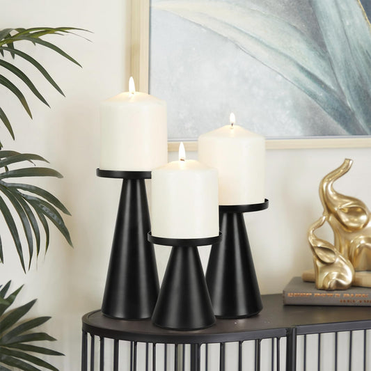 Black Iron Plate Candle Holder Set of 3-4 & 4.7 & 6.4 Inch Tall, Decorative Iron Pillar Candle Plate, Elegant Candle Stand for LED & Wax Candles, Incense Cones, Spa, Weddings (Candles Not Including)