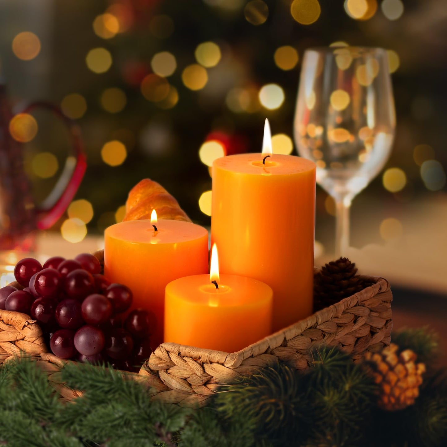 KONNI Orange Pillar Candles Set of 3, 3"x 4" Unscented Pillar Candles Bulk, 40 Hours Long Burning Candles, Smokeless&Dripless Large Round Candle for Wedding, Home Decoration, Parties, Spas, Dinner