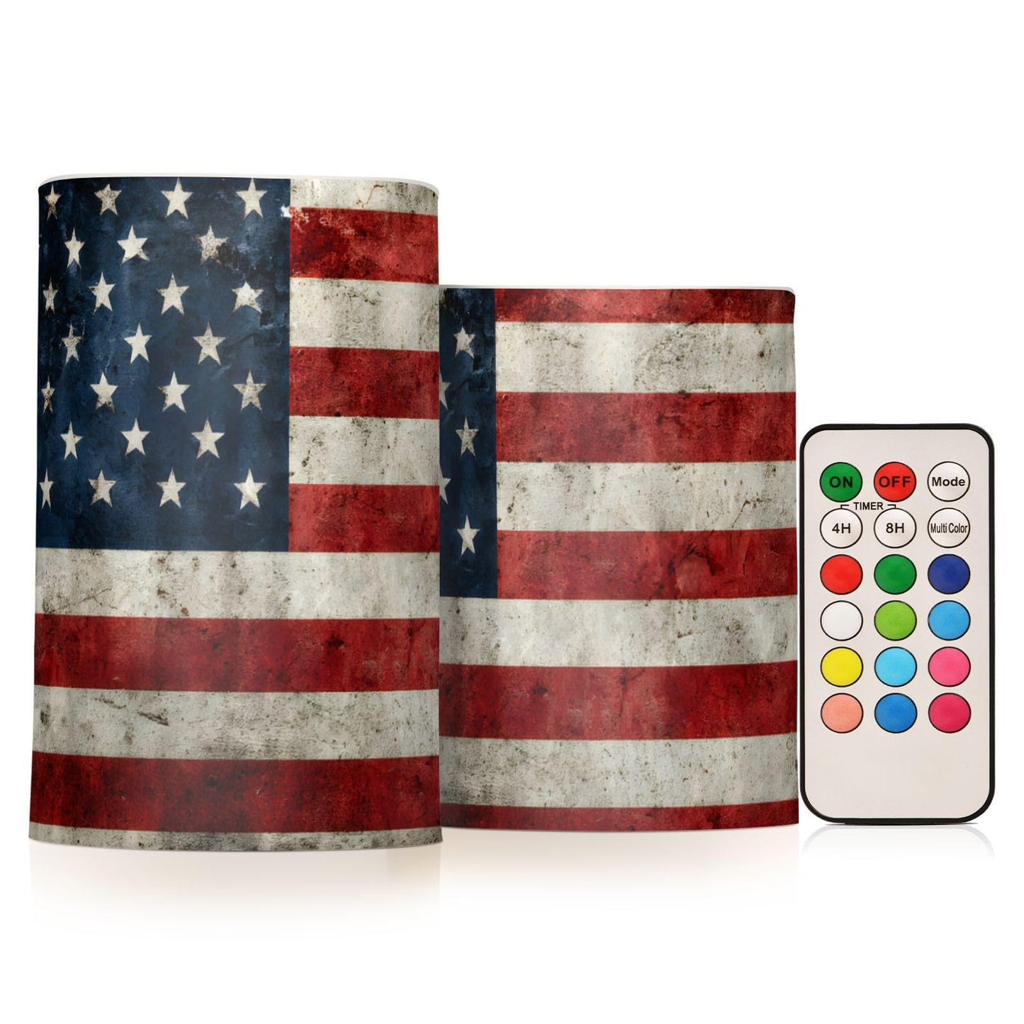 panksolu Flickering Flameless Candles, American Flag Patriotic LED Candles with Remote Timer, Battery Operated Candle for Valentine Wedding Halloween Christmas Decor - Set of 2