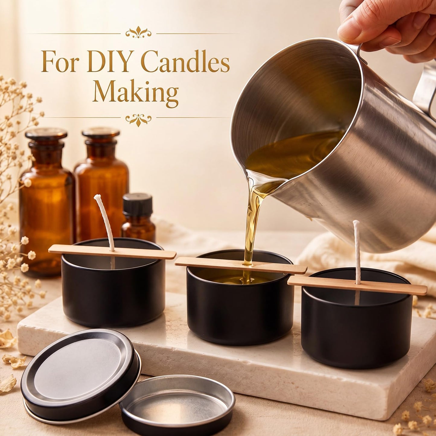 Suclain 100 Pack Black Candle Jars for Making Candles Bulk, 3oz Mini Empty Candle Tins with Lids Heatproof Tinplate Metal Candles Containers for DIY Making, Arts & Crafts, Sample Storage, Party Gifts