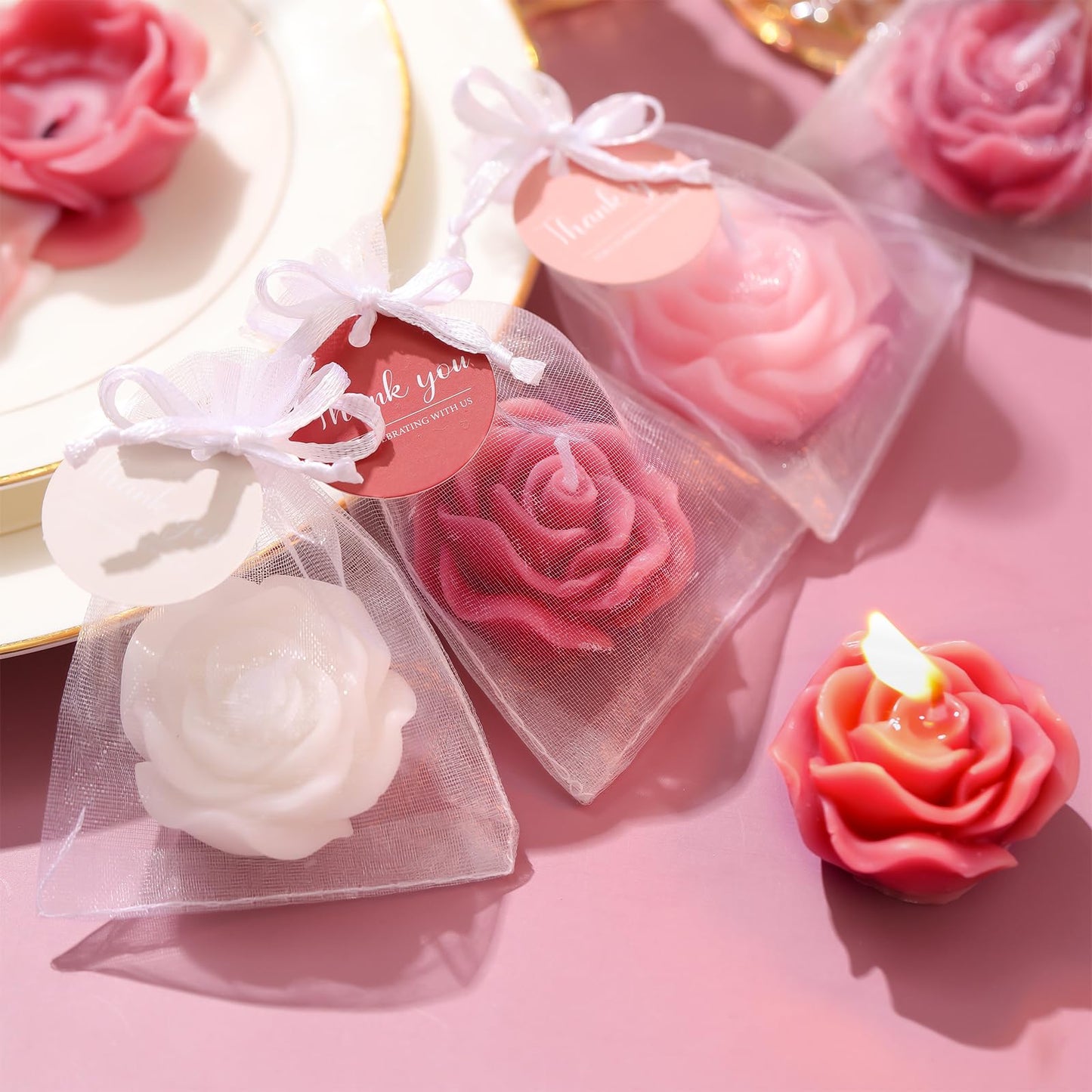 Treela 50 Set Flower Candles Wedding Favor for Guests Mini Dusty Pink Rose Shaped Tealight Candles for Return Gift Wedding Birthday Bridal Shower Housewarming Party