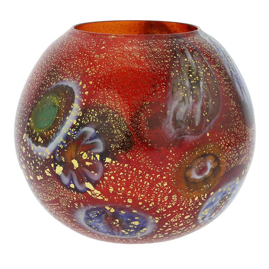 GlassOfVenice Murano Glass Millefiori Votive Candle Holder - Red