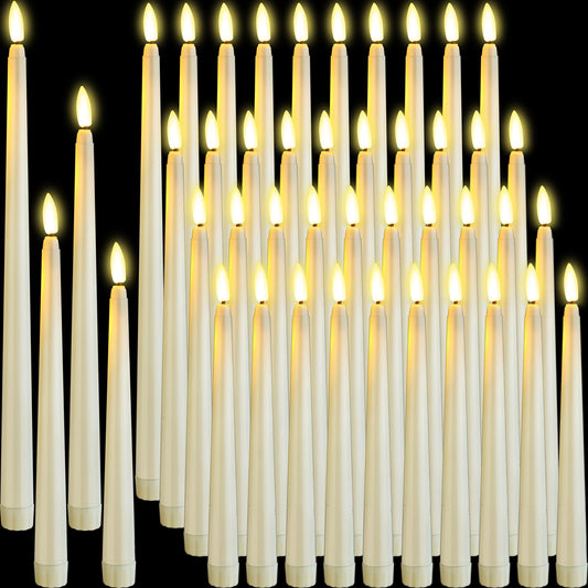 Rossesay 48 Pcs Flameless LED Taper Candles Battery Operated Candles 4 Sizes of 8.5'', 9.65'', 10.83'', 12.8'' Flameless Candlesticks Flickering for Halloween Christmas Church Wedding(Ivory)