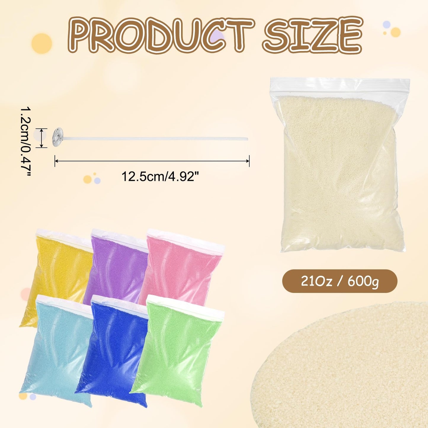 MECCANIXITY Pearled Sand Candles with 50 Pcs Wicks 21Oz / 600g Candle Beads Refillable Powder Sand Wax Making Kit for Thanksgiving Christmas Wedding Party DIY Home Crafts, Beige