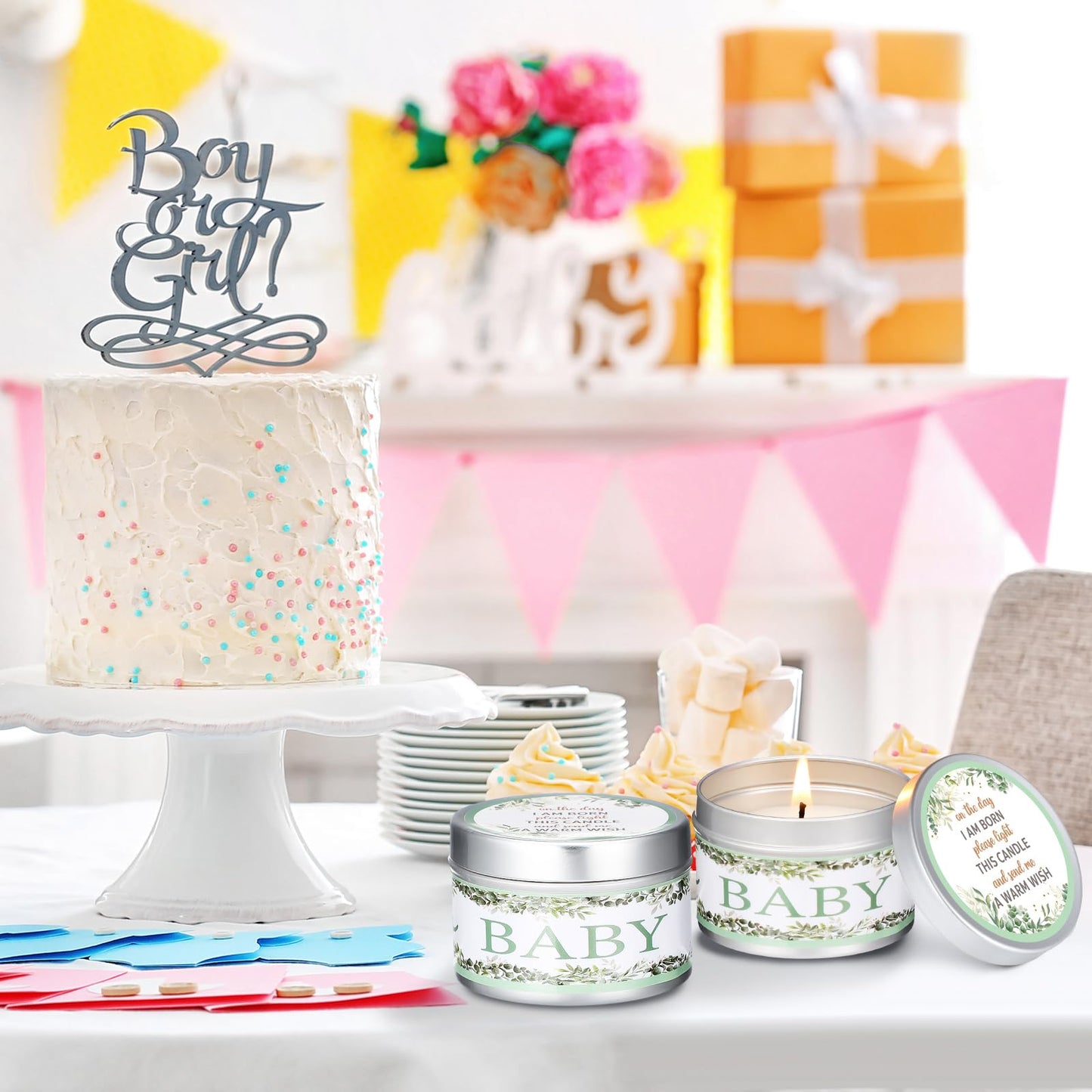 MTLEE 24 Pcs Eucalyptus Baby Shower Party Favors Candles Lavender Scented Baby Shower Favors for Guests Rustic Tealights Candles Gender Reveal Return Gifts (1.2 Oz, Sage Green)
