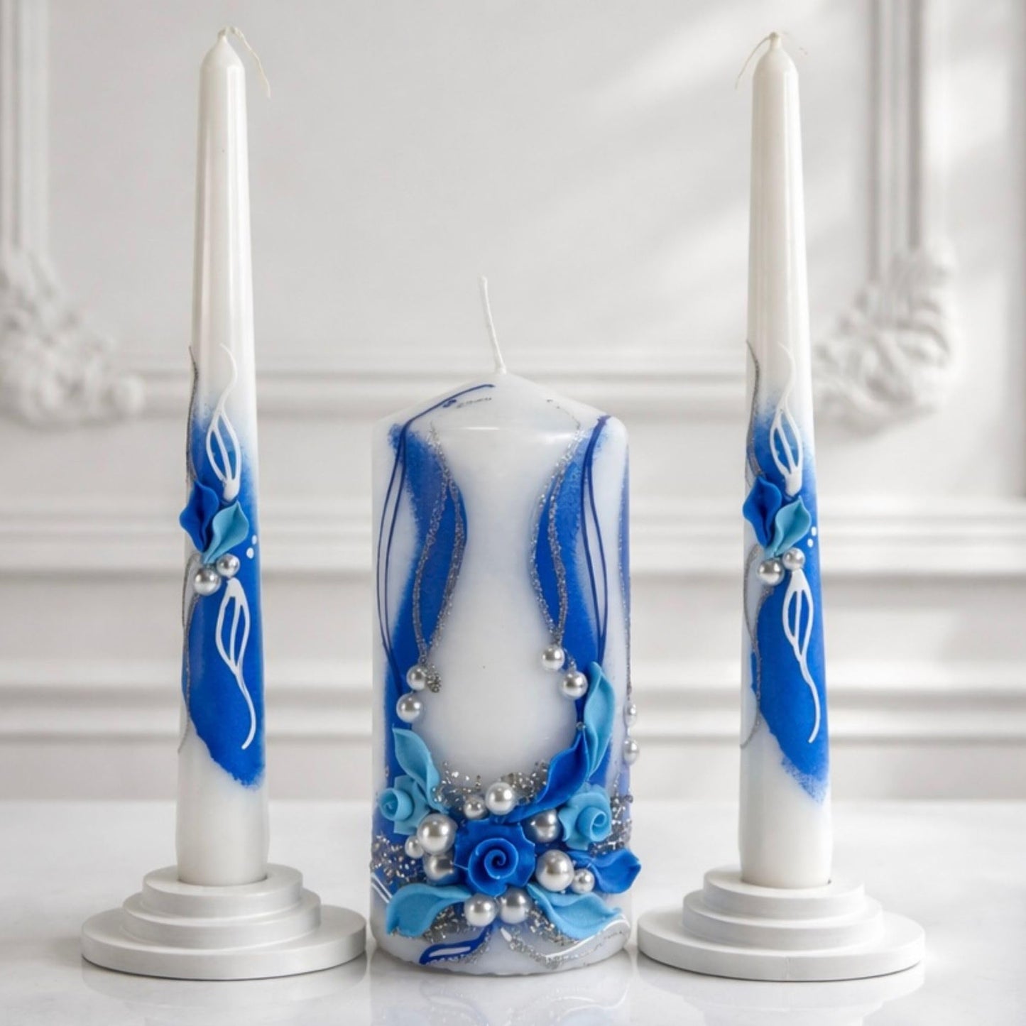 Magik Life Unity Candle Set - Wedding Ceremony & Reception – 6” Pillar & Two 10” Taper Candles – Long Burning Unity Candles for Marriage Ritual – Handmade in USA - Royal | Blue