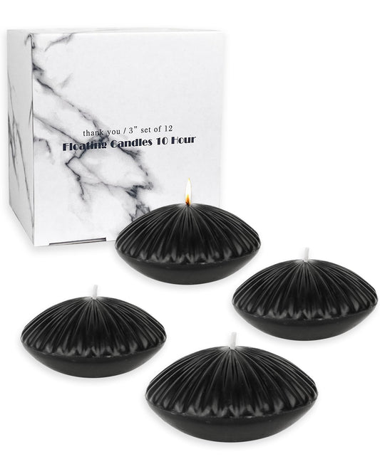 12 Pack Black Floating Candles 3 Inch,Unscented Classic for Weddings,Parties,Special Occasions and Home Decorations,Set of 12