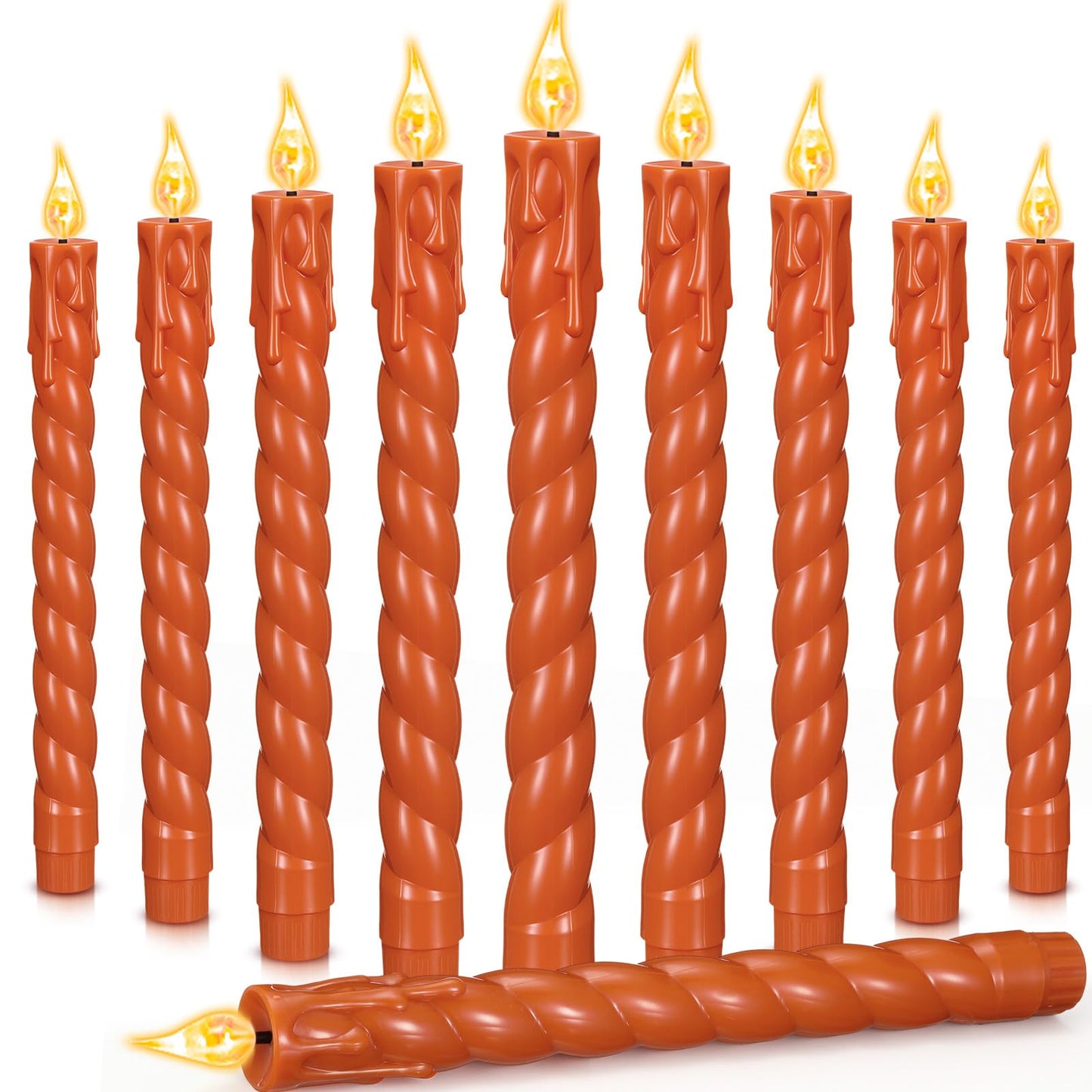 CHENGU 12 Pcs LED Taper Candles Flameless Battery Dripless Dinner Candles for Thanksgiving Day, Weddings, Church, Hanukkah, Christmas, Autumn, New Year Celebration(Spiral Orange,Spiral)