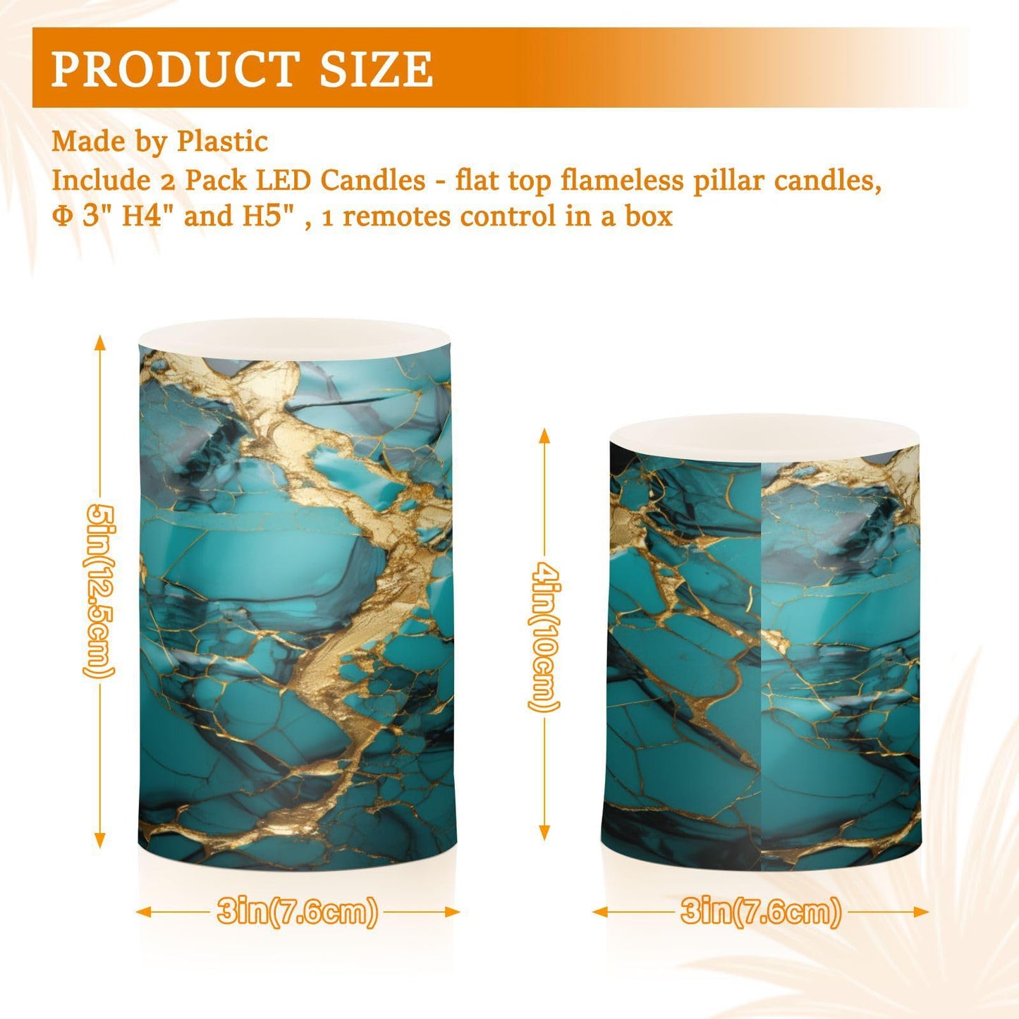 BOENLE Flickering Flameless Candles, Turquoise Golden Marble LED Candles with Remote Timer, Set of 2 Battery Operated Candle for Valentine Wedding Birthday