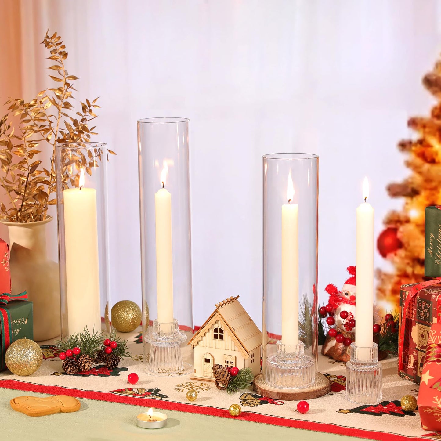 NITIME 9 Set Hurricane Glass Candle Holders for Taper Candles, Candlestick Holders with Windproof Glass Tubes(11.8"/12.6"/13.8" H), Taper Candle Holders for Table Centerpieces, Wedding, Party Decor