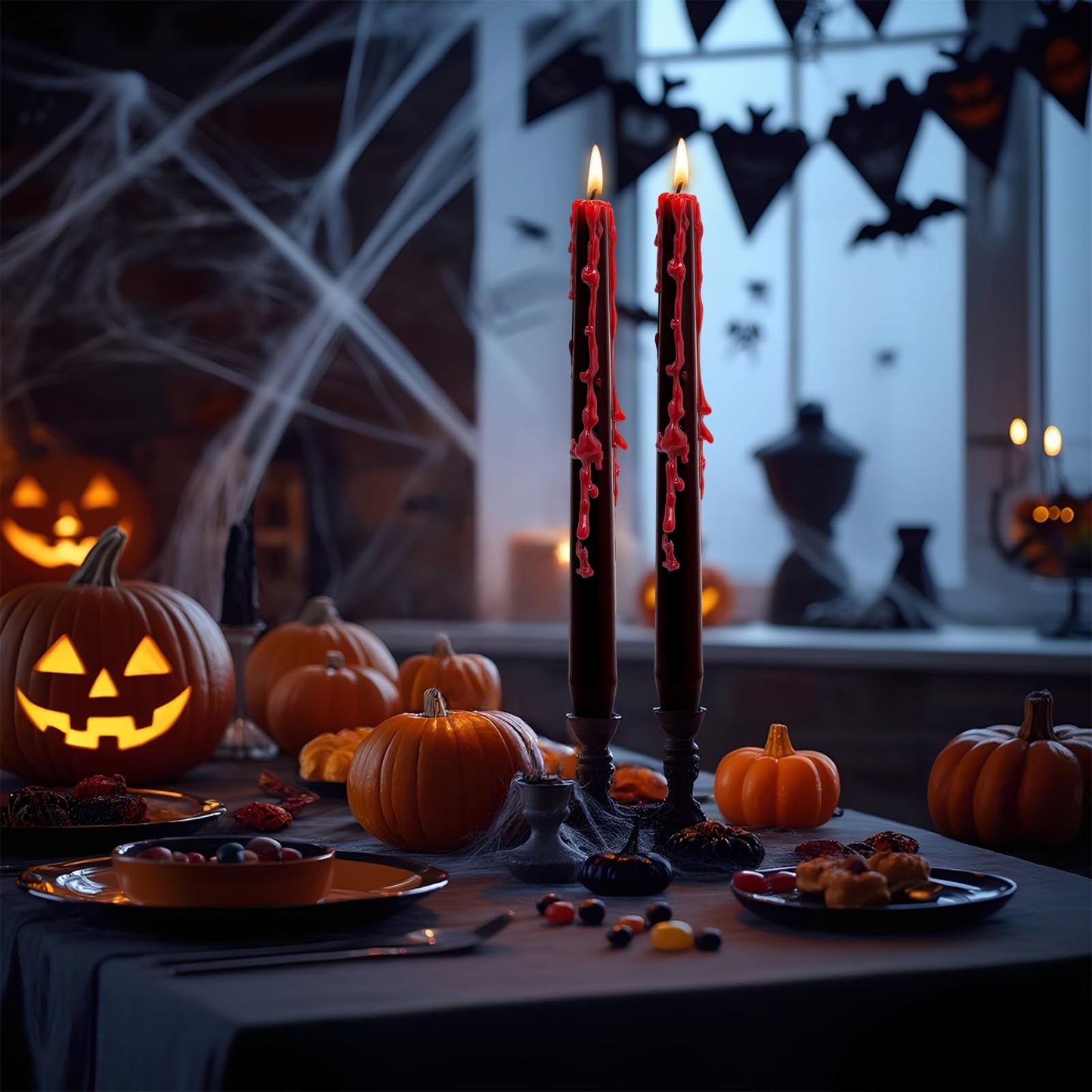 8 Pack Vampire Tears Taper Candles, 10 inch Tall Bleeding Candles, Soundvalue Unscented Black Tapered Candlesticks, Spooky Blood Drip Candle Set for Halloween Party Gothic Home Decorations