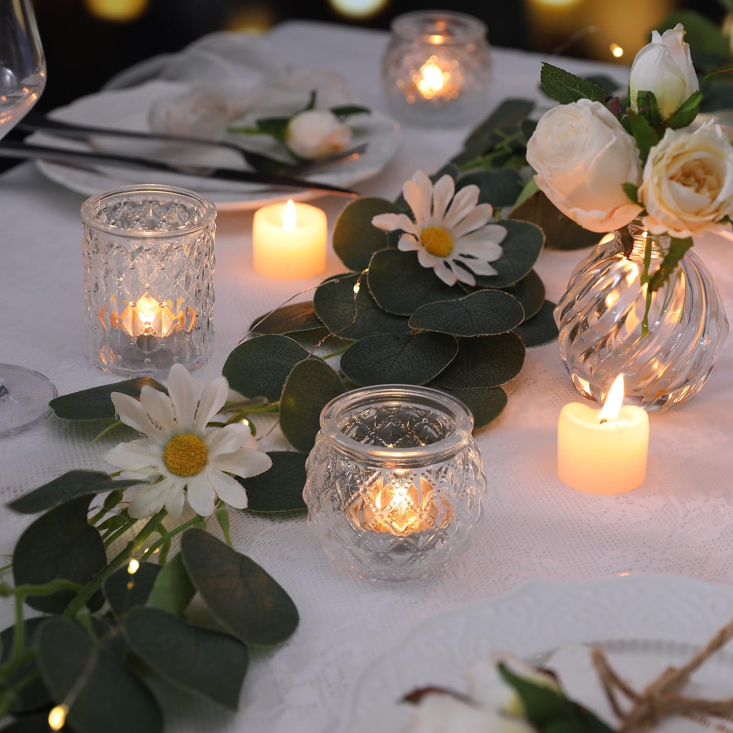 DARJEN Clear Votive Candle Holders Set of 36- Round Glass Candle Holders Bulk for Tea Light Candle, Embossed Candle Votives for Wedding Centerpiece, Various Parties & Home Decor