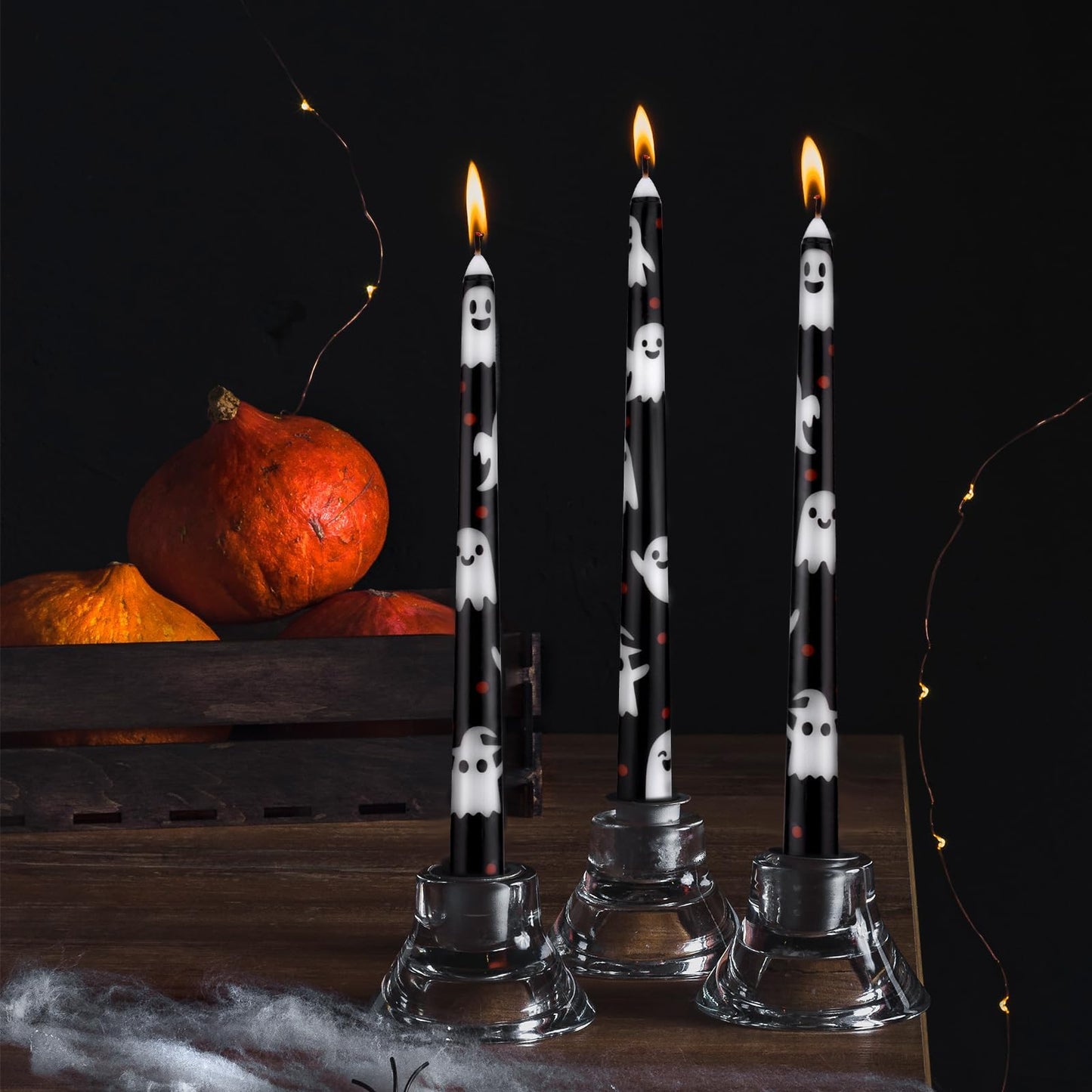 LIUBUJINGYING 12 Pcs 10in Taper Candles Black&White Ghost Taper Candle Unscented Smokeless Long-Last BurnTime Candles Birthday Party Table Centerpieces Decor