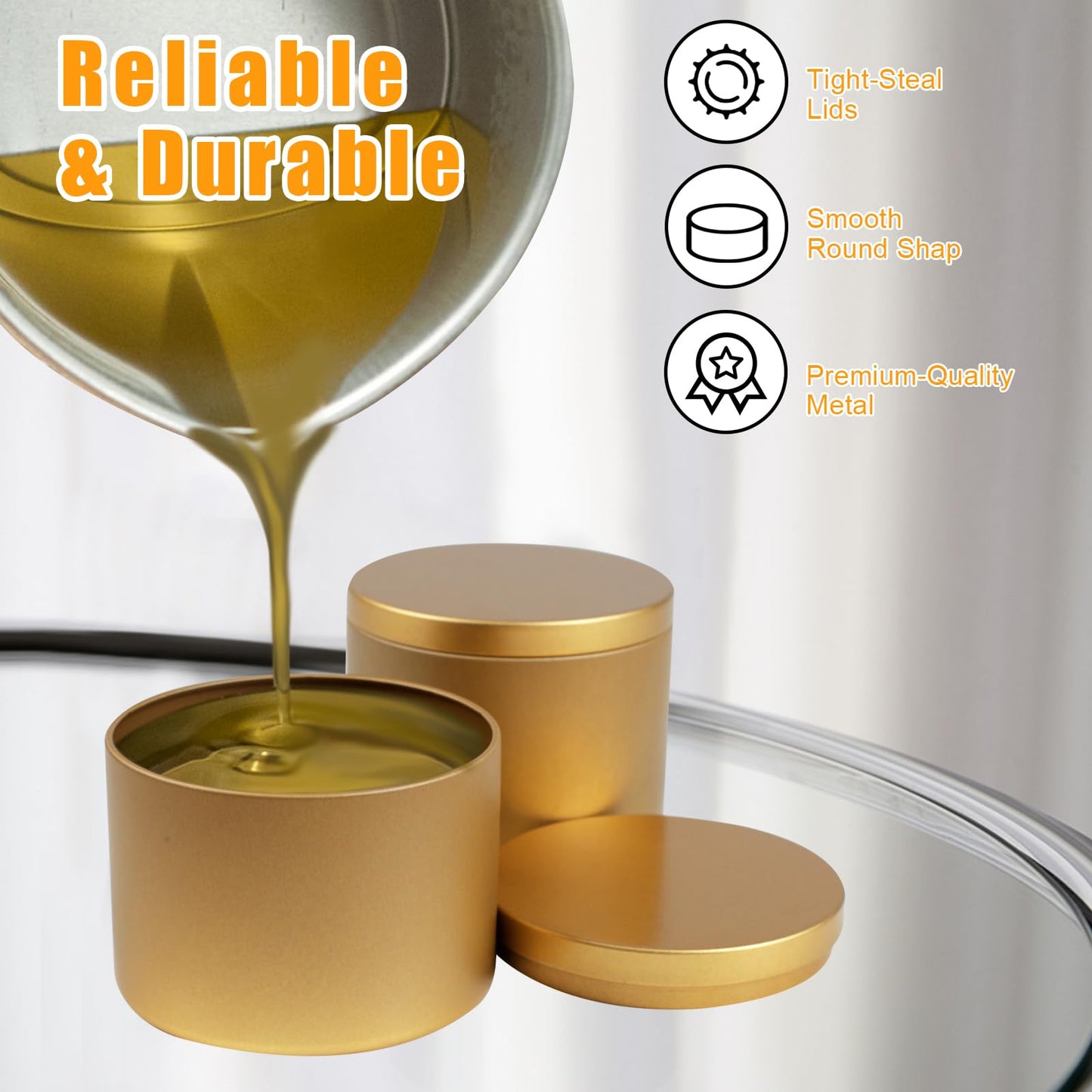 BBAXI 4oz Gold Candle Tins 24Pcs,Empty Candle Jars for Making Candles, DIY Candle Containers,Round Metal Tins with Lids for Candle Making