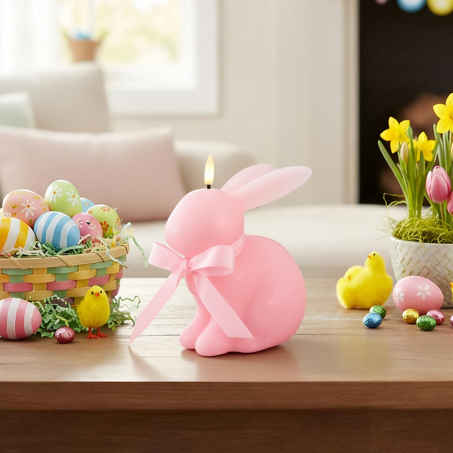 Baquler Easter Bunny Flameless Candle, Easter Real Wax Carved Led, Scented Bunny Shape Flameless Candle Set for Home Living Room Bedroom Party Decoration Centerpiece Table Home Decor (White)