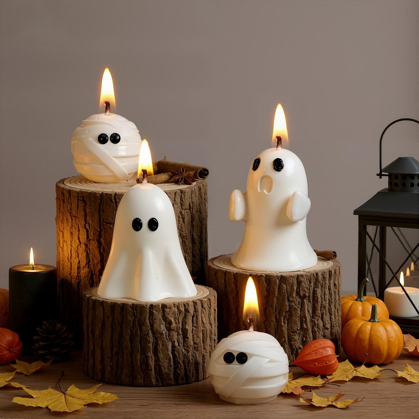 Minatee 4 Pieces Halloween Ghost Candles Large Scented Spooky Cute Mummy Candles Gifts for Halloween Party Boo Basket Stuffers Home Table Decor, 2 Style