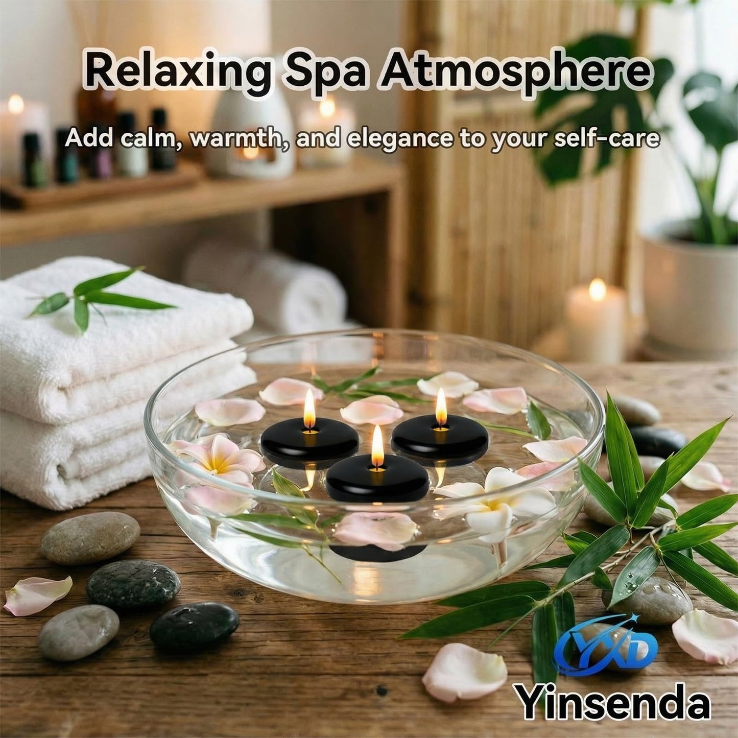 Yinsenda 12 Pack Black Floating Candles - 3 Inch Unscented Round Candles, 7-9 Hrs Long Burning for Cylinder Vases, Wedding Centerpieces, Parties & Bath Décor