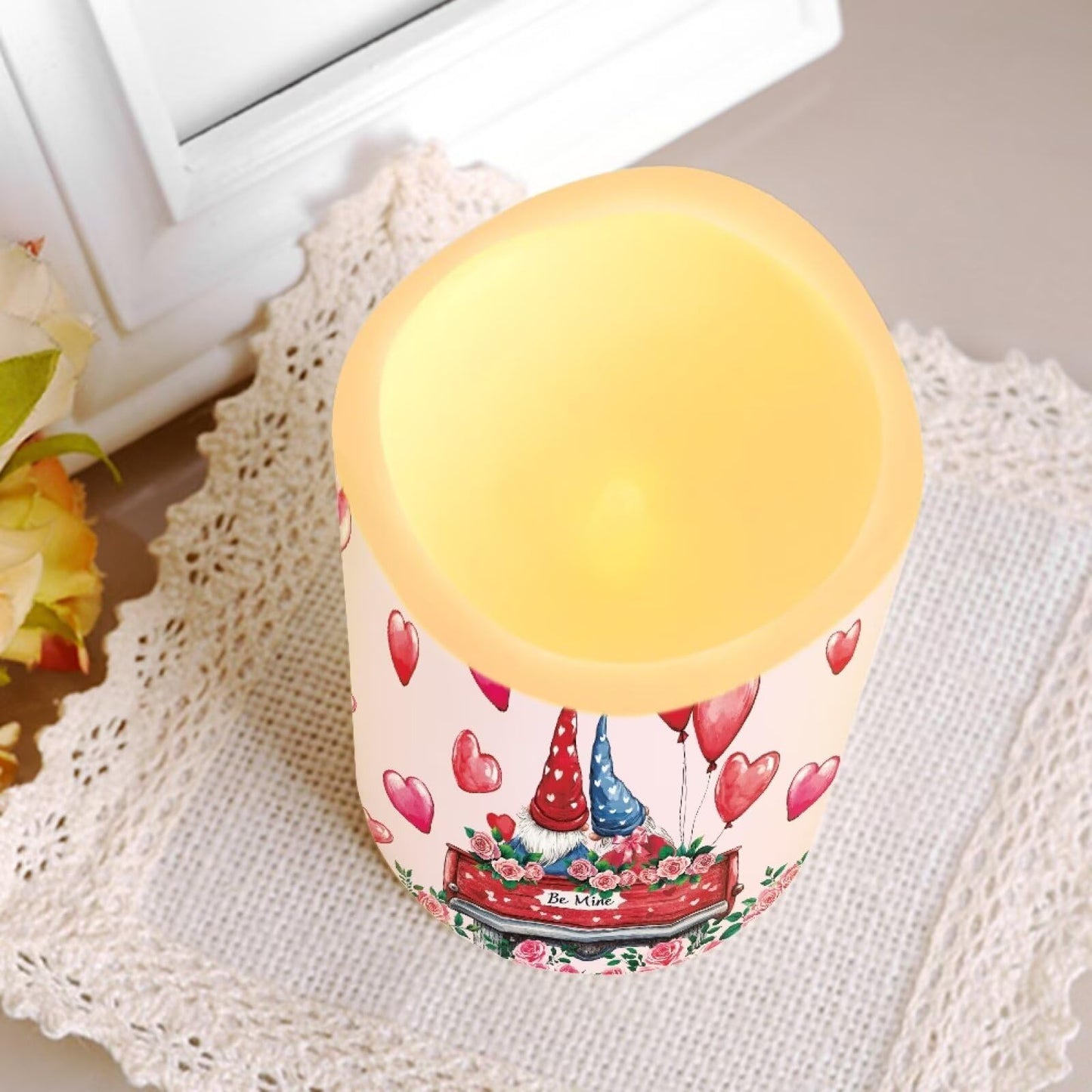 Uorisanigo Cute Gnome Rose Plastic Flameless Candles with Remote Control and Timer American Flag LED Flickering Battery Electric Pillar Candles for Home Valentine's Day Decoration