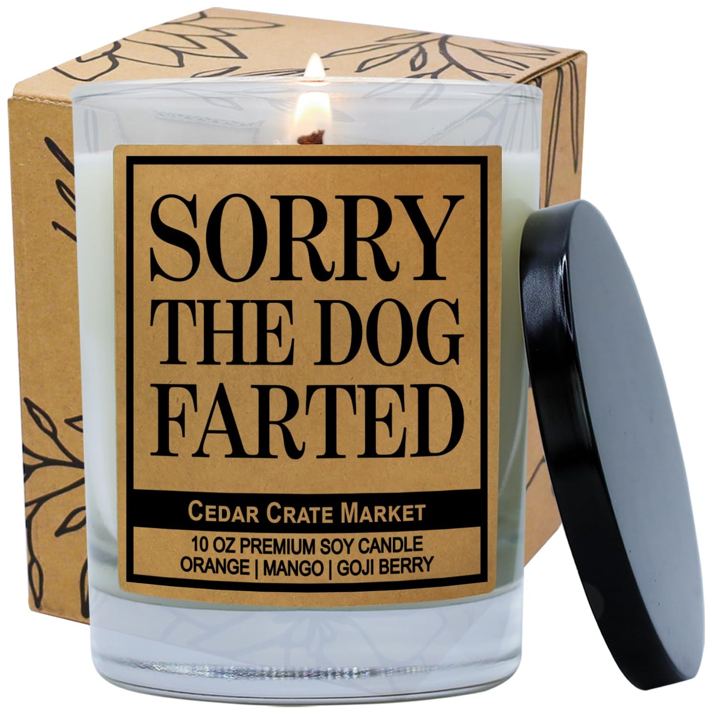 Cedar Crate Market Funny Dog Candle - “Sorry The Dog Farted” Soy Candle | Pet Odor Eliminator Gift | Orange Mango Goji Berry Scented| Hand-Poured USA Made, Pet Owner Gift, Housewarming, Gag